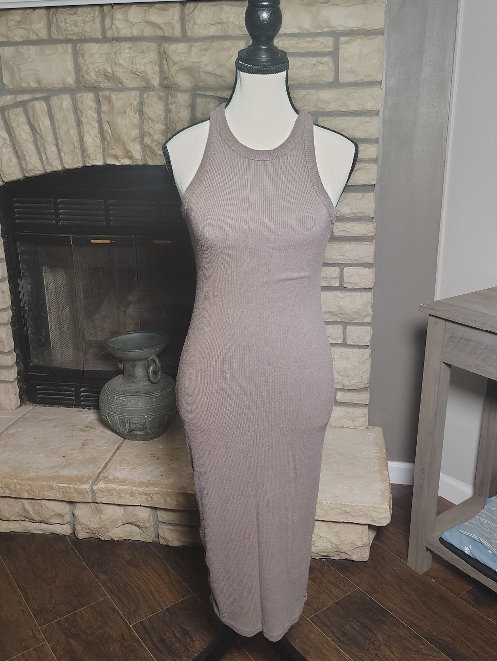 SHEIN Taupe Ribbed Sleeveless Maxi Dress M